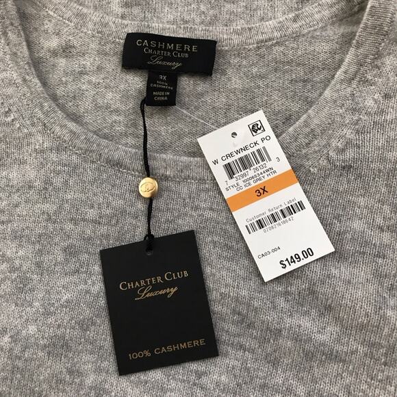 Charter Club Plus NWT 100% Cashmere Sweater Light Gray Luxury - Picture 9 of 9